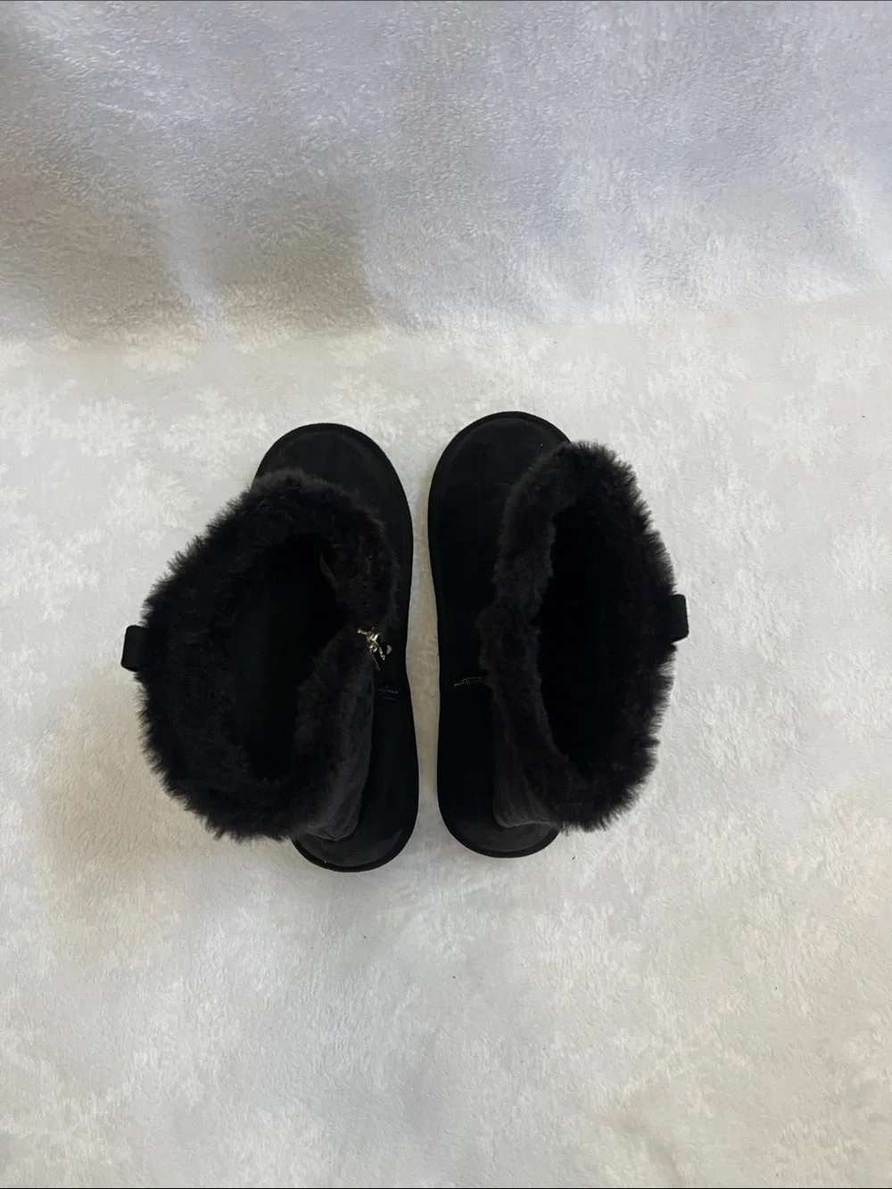Michael Kors Black Suede Faux-Fur Mid-Calf Boots with Gold Logo